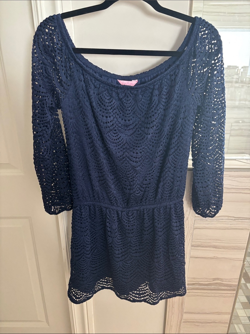 Lilly Pulitzer Navy Lace Long-Sleeve Scoop-Neck Skort Dress